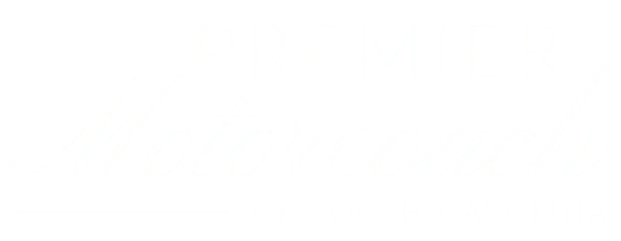 Premier Motorcoach of South Carolina logo in white text on a green background.